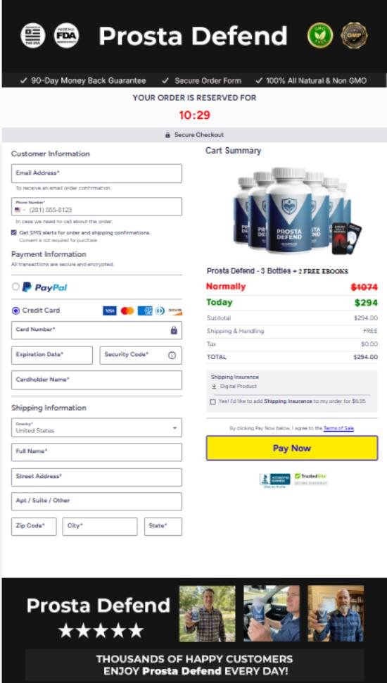 Secure payment badge indicating safe and encrypted checkout for Prosta Defend